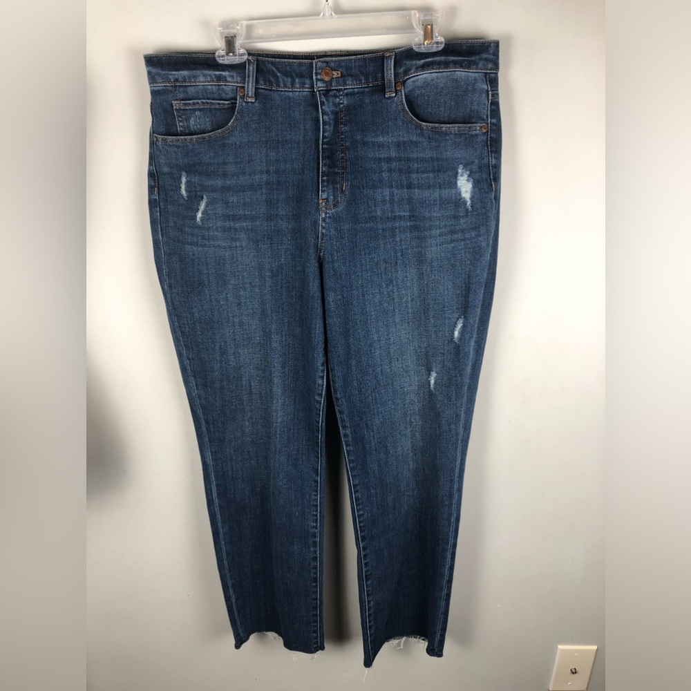 Talbots Jeans Womens 14 Slim Straight High Waist Five Pocket Blue Distre…